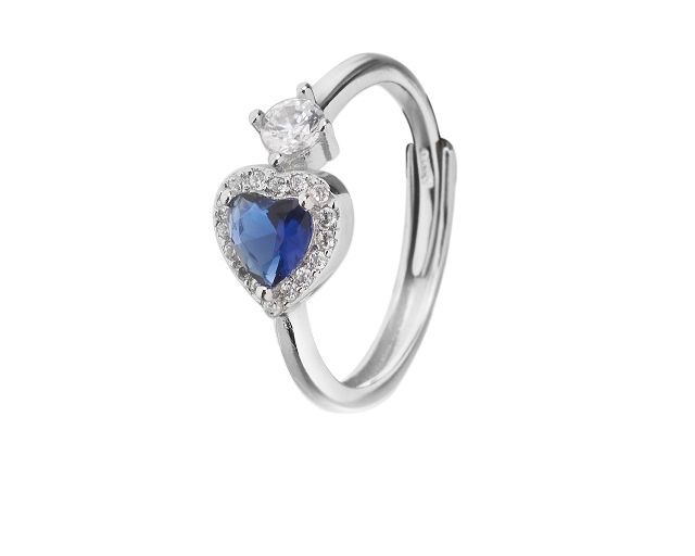 Anello argento con cuore zircone zaffiro