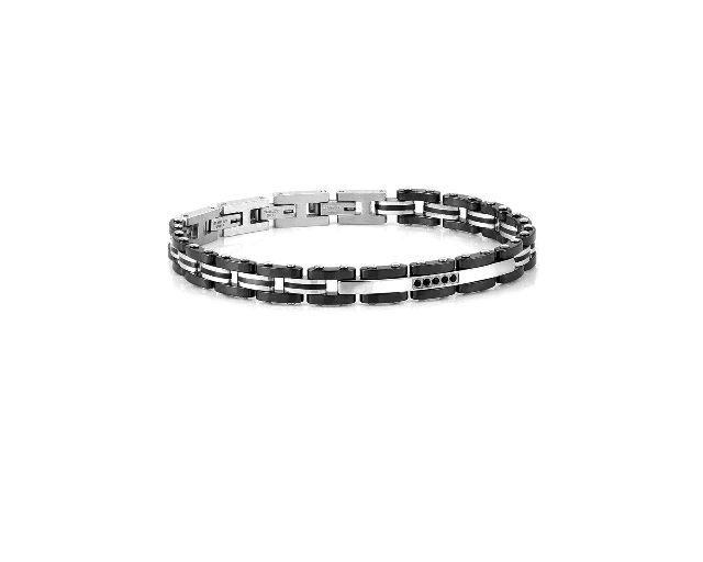 Bracelet strong steel with black zircons