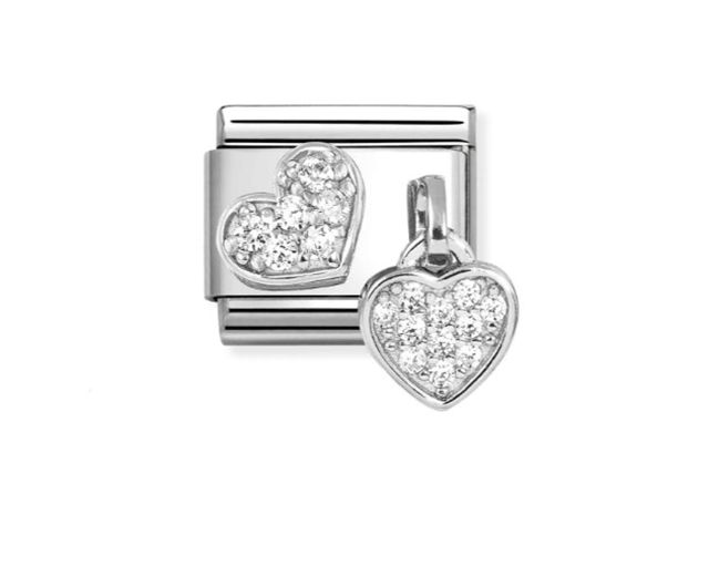 Cuore composable acciaio argento e zirconi