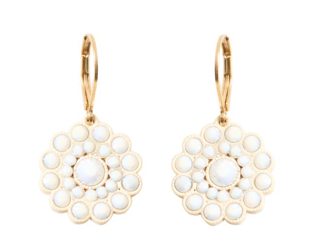 Earrings gold-plated brass with white rhinestones