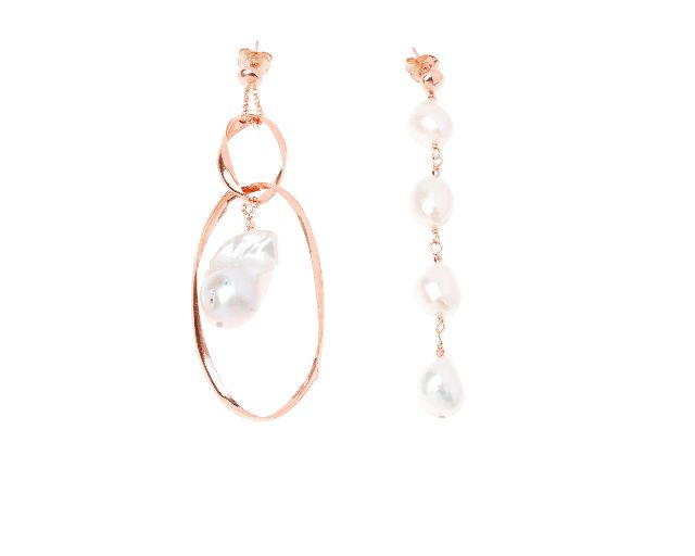 Earrings silver rosè with white pearl