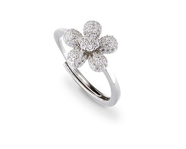 Ring silver with white zircons