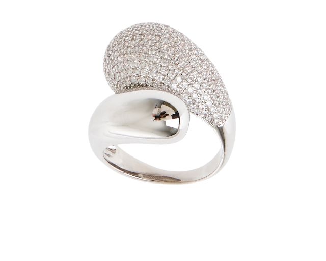Ring brass in rhodium-plated brass and zirconia