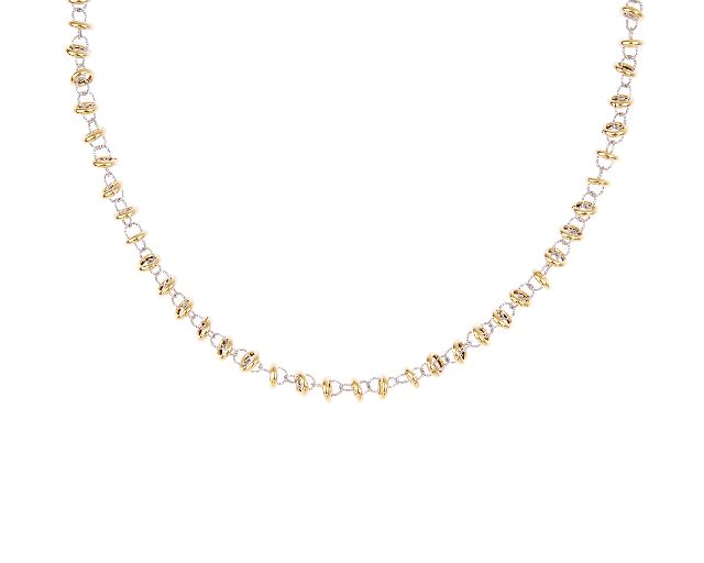 Collana argento dorato con anelli lisci e diamantati