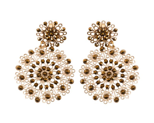 Orecchini in ottone dorato con strass bronzo