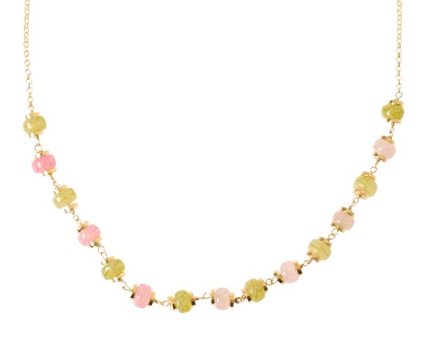 Collana argento dorato con agata e giada rosa/verde
