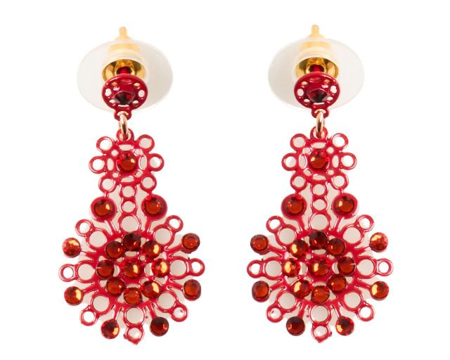 Orecchini in ottone dorato con strass rossi