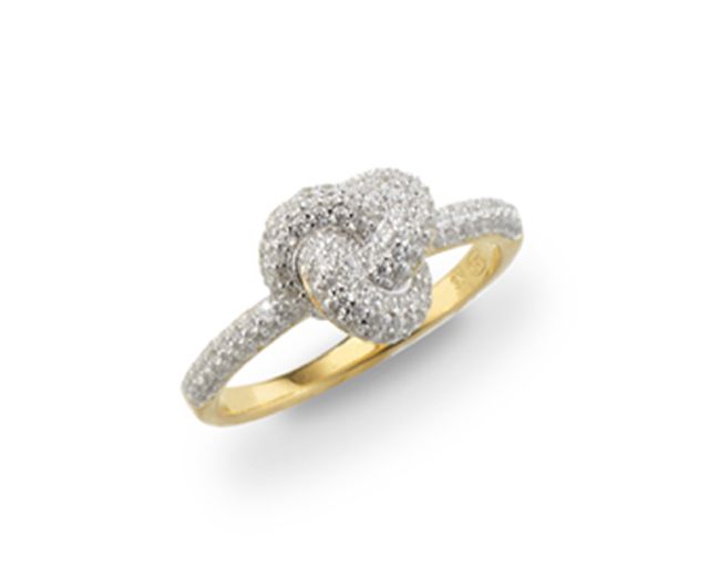 Anello nodo argento dorato con zirconi