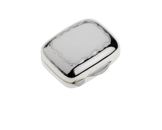 Pill box silver rectangular engraved