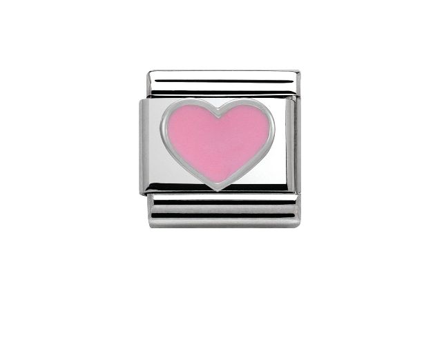 Pink heart composable steel silver and enamel