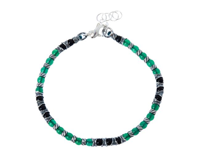 Bracciale uomo soul man argento con agata verde e nera