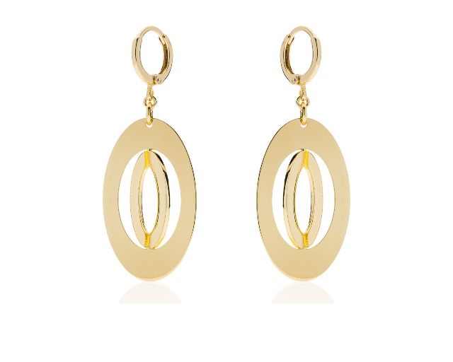 Orecchini pendenti dinamica con ovali in bronzo dorato