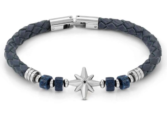Bracciale uomo atlante acciaio con rosa dei venti e sodalite