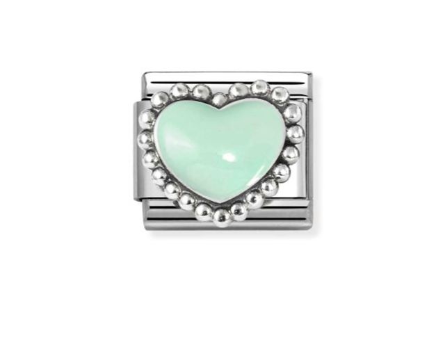 Green bold heart composable steel silver and enamel