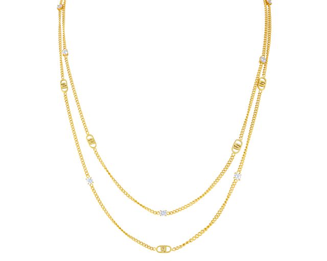 Collana acciaio dorato logo e zirconi