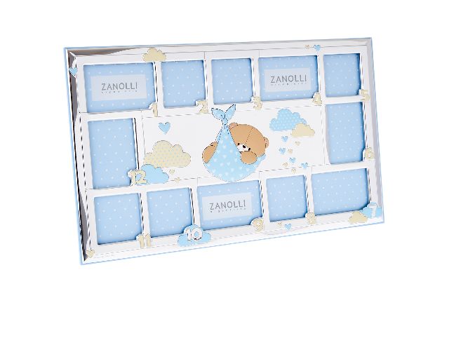 Cornice forever friends argento pvd orsetto primo anno celeste