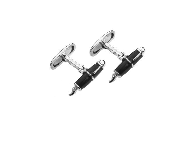 Cufflinks fountain pen silver with black enamel