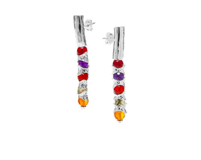 Earrings rainbow silver with multicolored stones