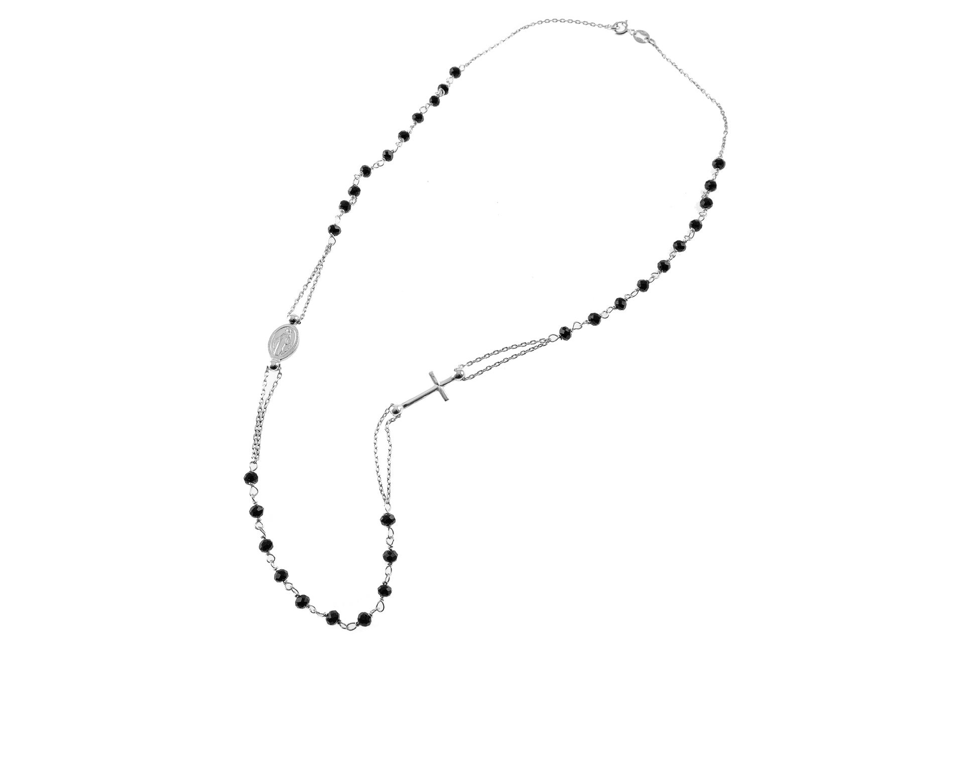 Collana Rosario Argento Con Agata Nera E Croce Selezione Zanolli 26846 611cl00025