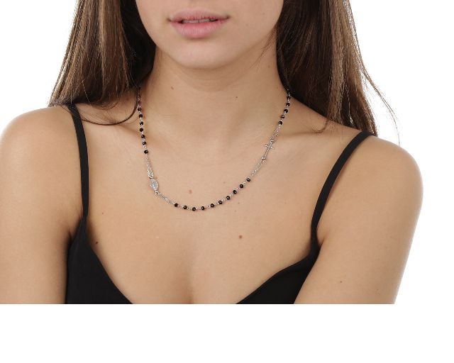 Collana Rosario Argento Con Agata Nera E Croce Selezione Zanolli 26846 611cl00025