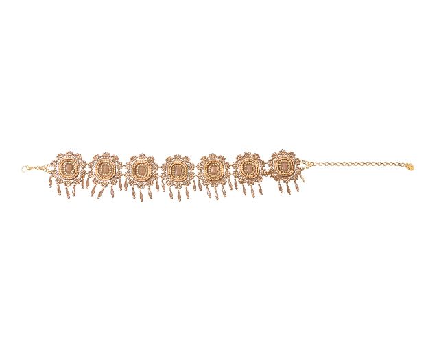 Necklace gold-plated brass with champagne rhinestones