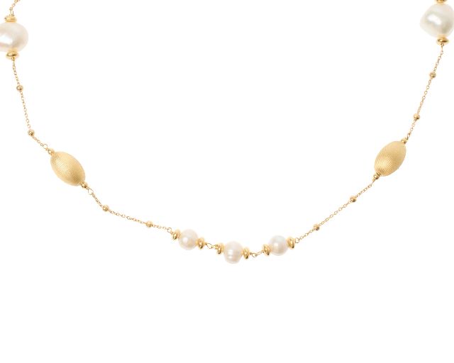 Collana argento dorato con chicco satinato e perla