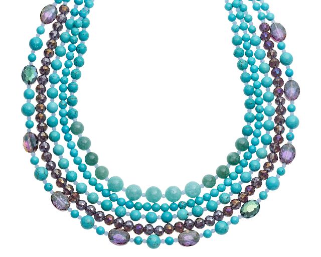 Collana 5 fili con turchese, cristalli e perline