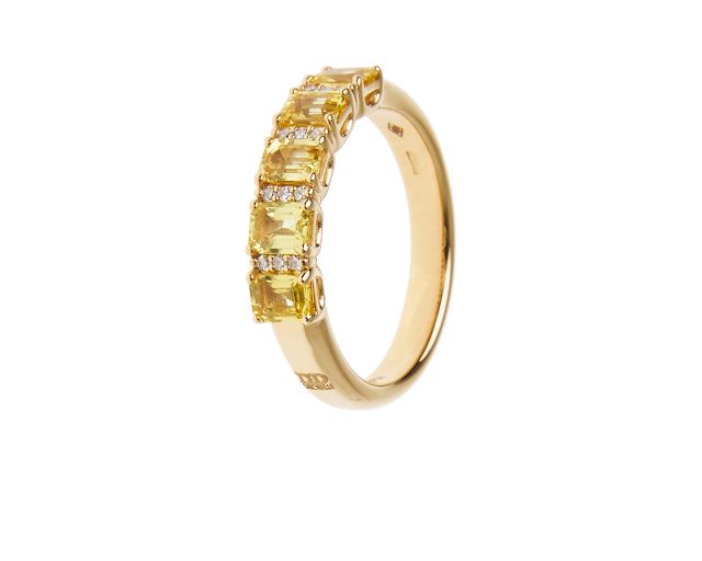 Anello oro 750‰ con diamanti ct. 0.08 e zaffiri gialli ct. 1,22
