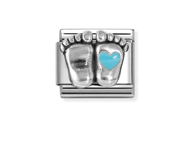Piedini cuore azzurro composable acciaio argento e smalto