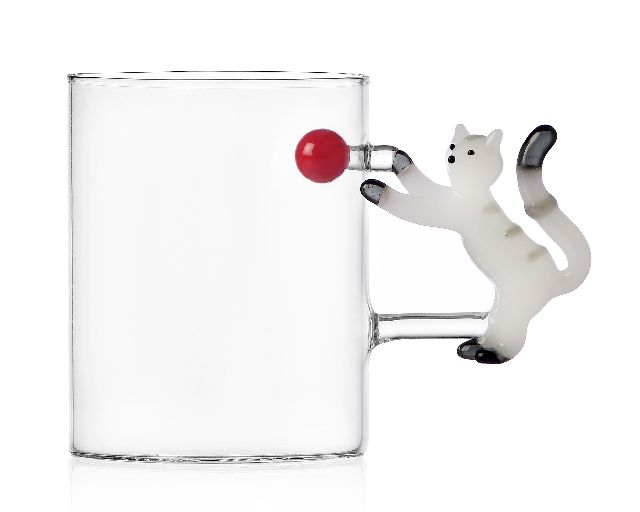 Idea regalo natale mug gatto bianco con palla rossa tabby cat