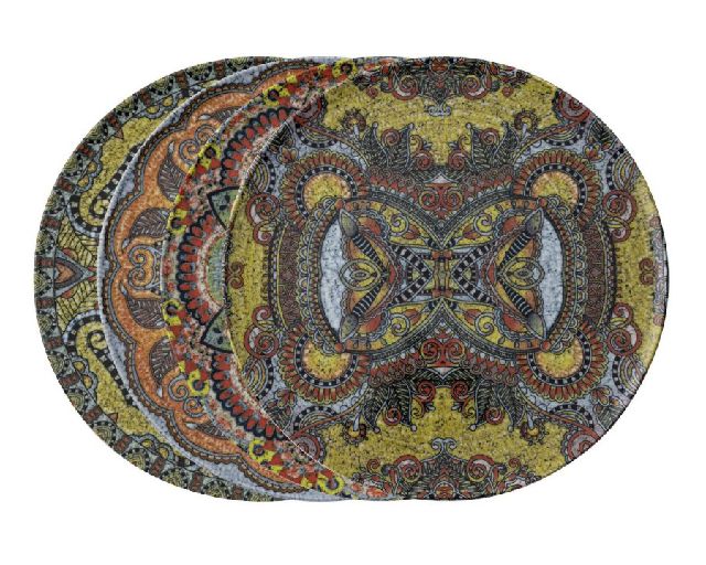 Pizza plate set mandala porcelain 4 pieces