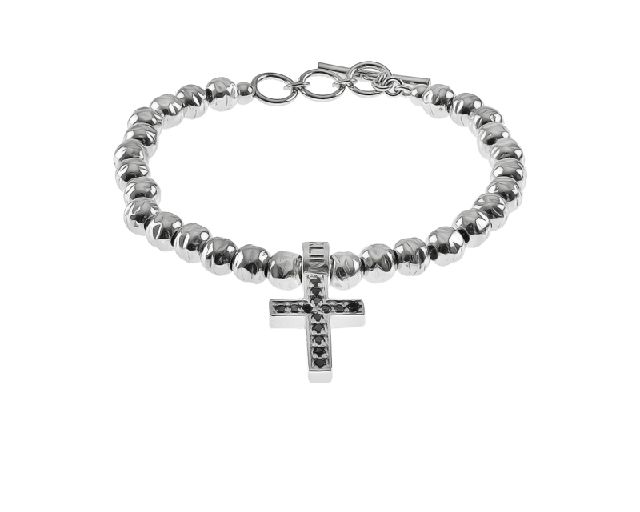 Bracciale cross argento con zirconi neri