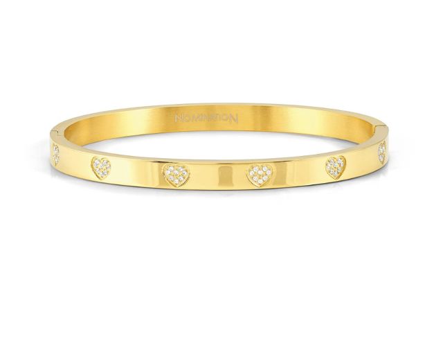 Bracelet pretty bangles steel golden hearts with zircons