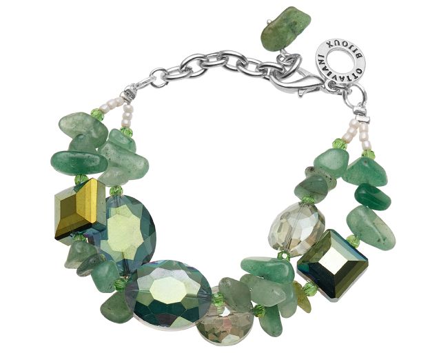 Bracelet 2 strands with crystals and jadeite