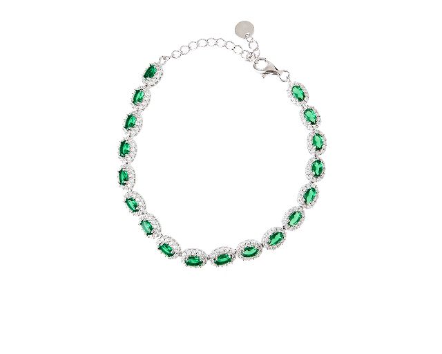 Bracciale argento con zirconi bianchi e smeraldo