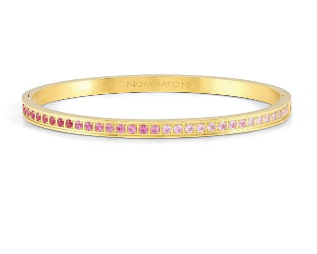 Bracelet pretty bangles steel gold with fuchsia zircons