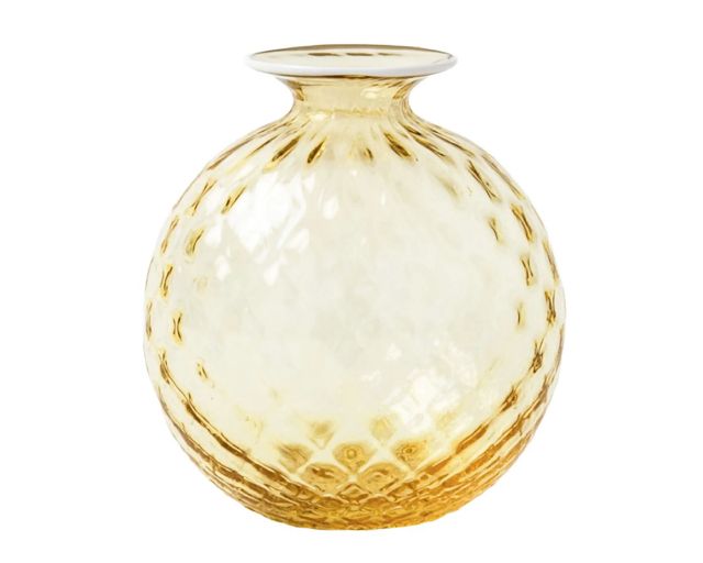 Vaso monofiore balloton vetro di murano burro con filo lattimo