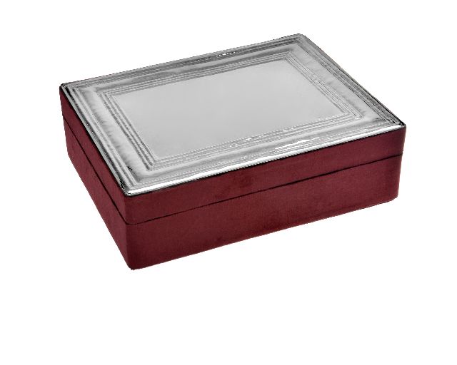Jewellery box silver and bordeaux velvet