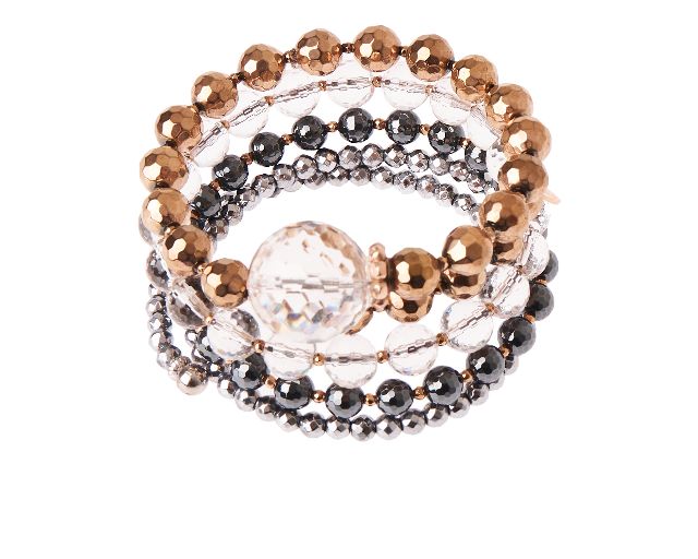 Bracciale argento rosè con ematite e cristallo di rocca