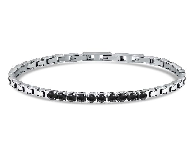 Bracciale uomo acciaio zirconi neri centrali