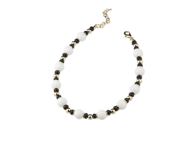 Necklace brass with black agate and white quartz