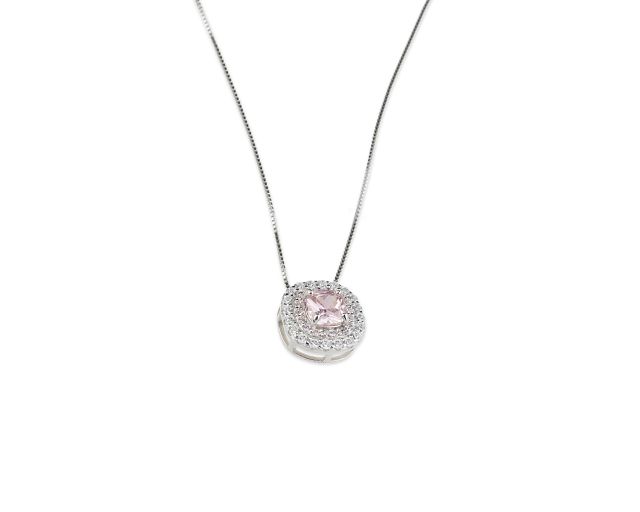 Collana luce argento con cubic zirconia e zircone rosa