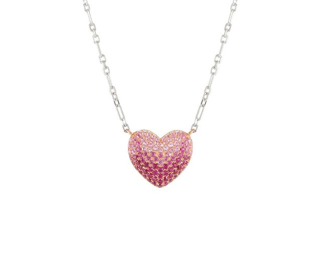Necklace crysalis silver gold with pink zircon heart