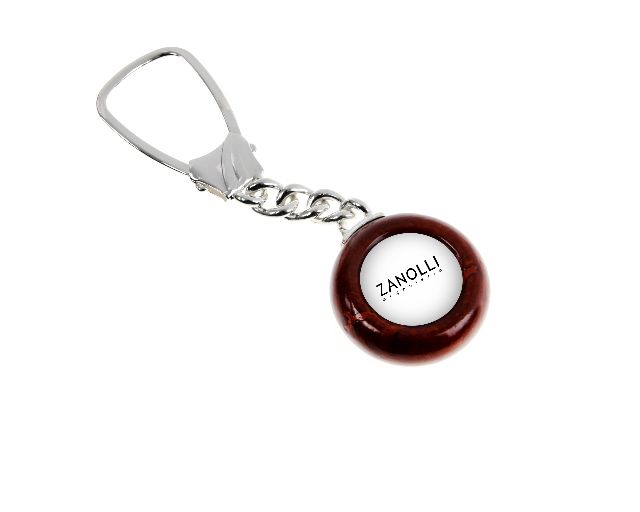 Portachiavi tondo argento e radica con alloggiamento per logo personalizzabile
