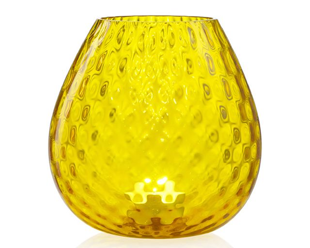 Vaso portacandela macramè l vetro di murano giallo