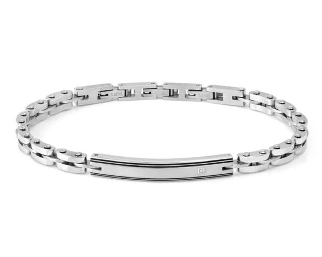 Bracciale strong diamond acciaio con piastrina e diamante naturale