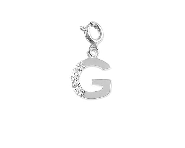 Ciondolo lettera g argento con zirconi bianchi