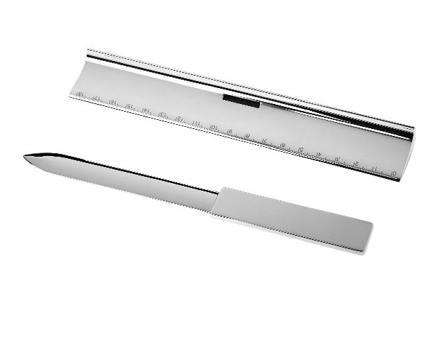 Set scrivania 2 pezzi silver plated taglicarte, righello