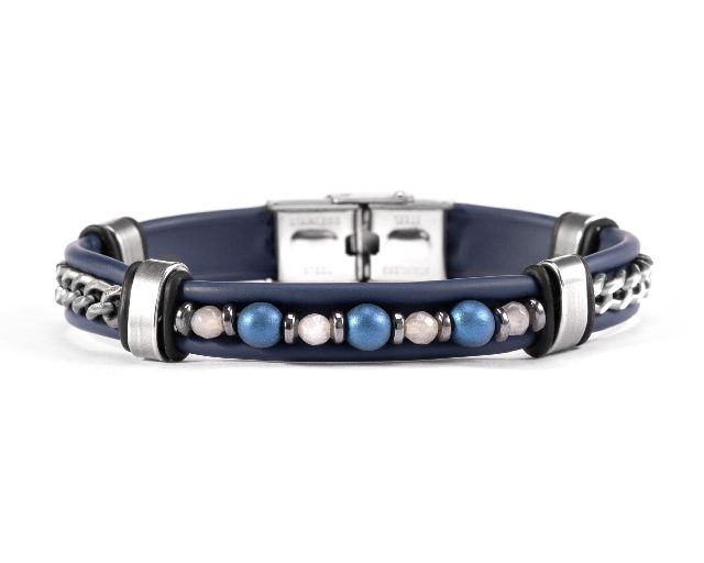 Bracciale melt vetro di murano ematite e silicone blu