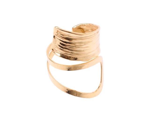 Anello argento dorato a spirale con fascia zigrinata